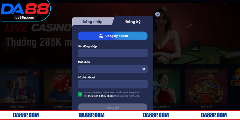 Chỉ trong 1 phút là khách hàng có thể hoàn tất tạo lập trang cược