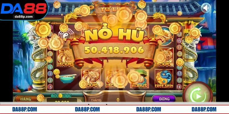 Không gian sảnh nổ hũ đổi thưởng có hiệu ứng hình ảnh rực rỡ
