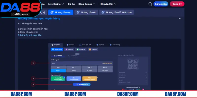 Quy trình nạp, rút thưởng được hướng dẫn chi tiết