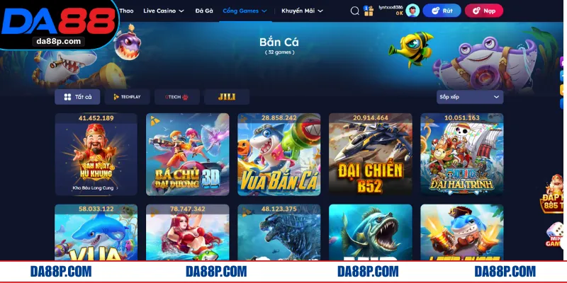 Sảnh hội tụ nhiều game hot trên thị trường từ các nhà cung cấp uy tín